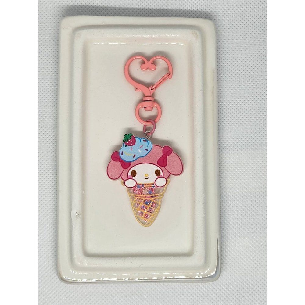 New! My Melody Quicksand Glitter Bag Clip Key Ring Bag Charm w/Painted Clip